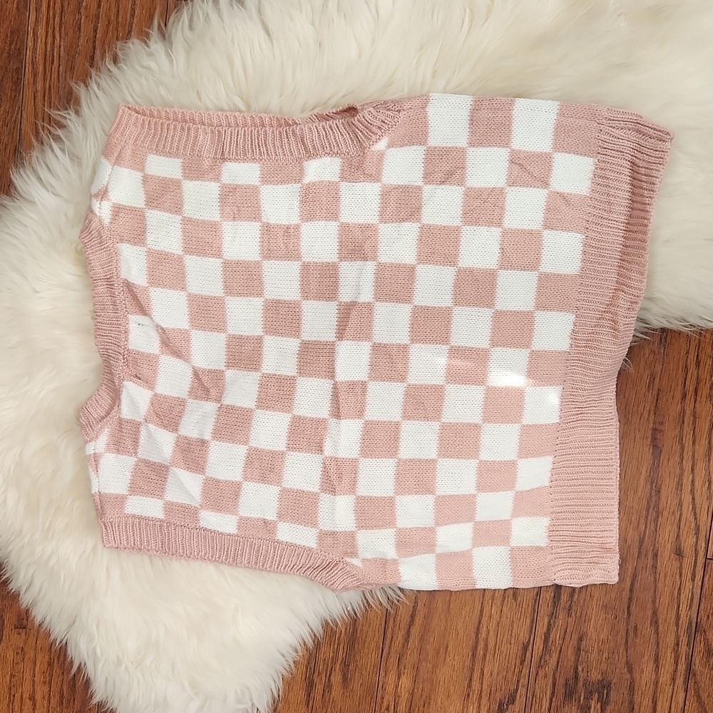 Just Polly New York Pink Check Sweater Vest - Picture 3 of 5